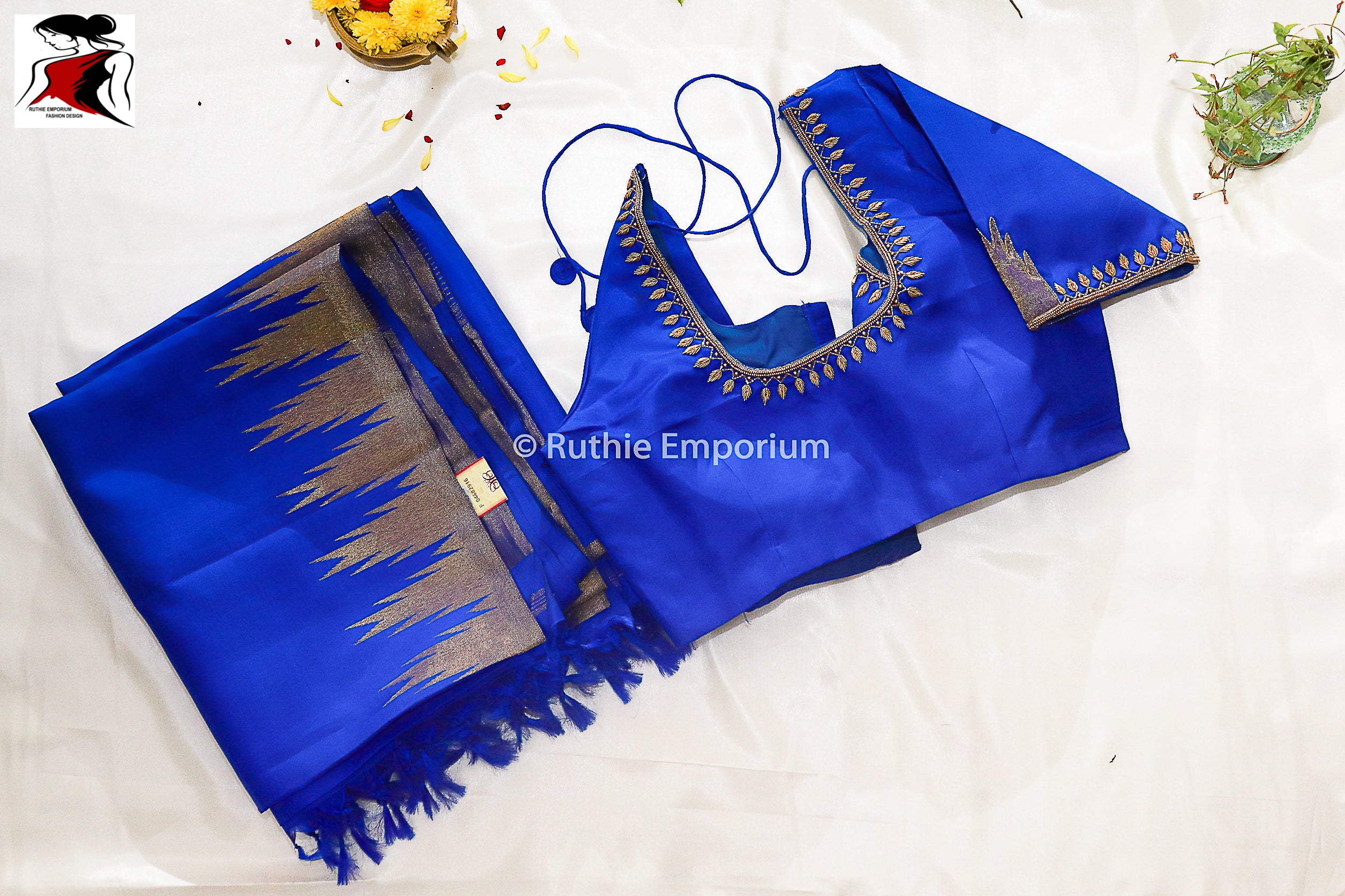 Blue Temple Border Kanchipuram Pure Silk Sarees Canada, USA