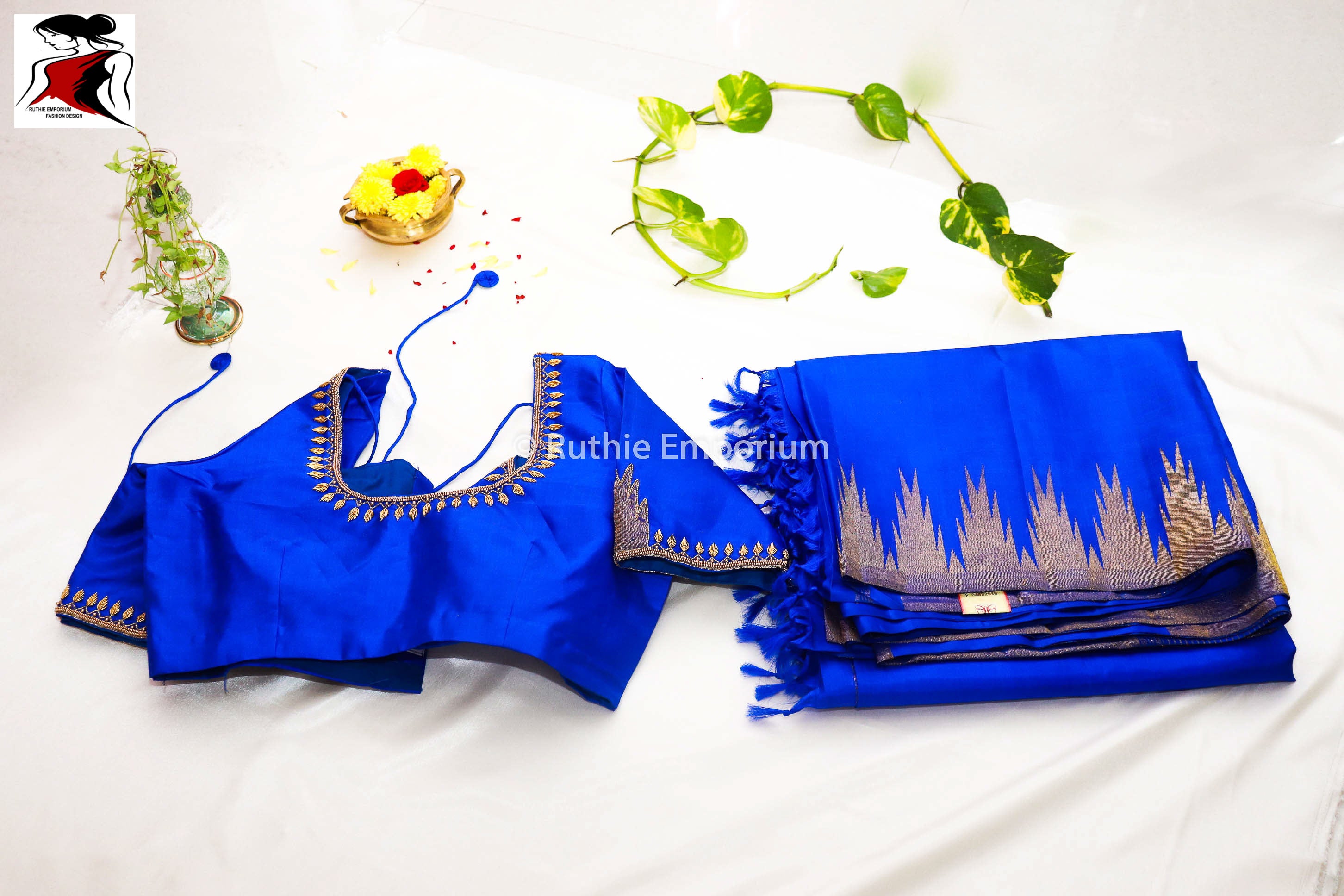 Blue Temple Border Kanchipuram Pure Silk Sarees Canada, USA