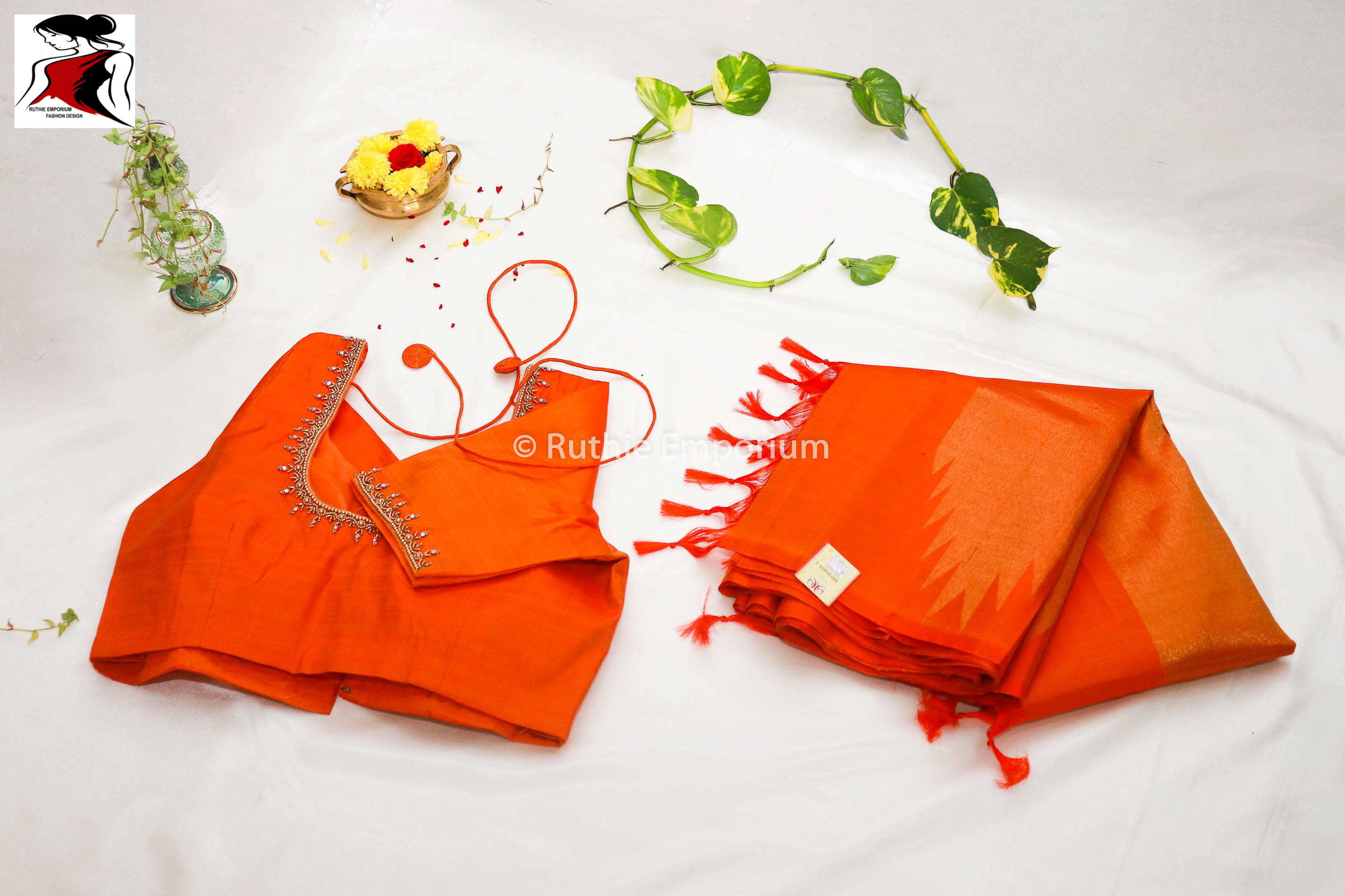 Orange Temple Border Kanchipuram Pure Silk Sarees Canada, USA