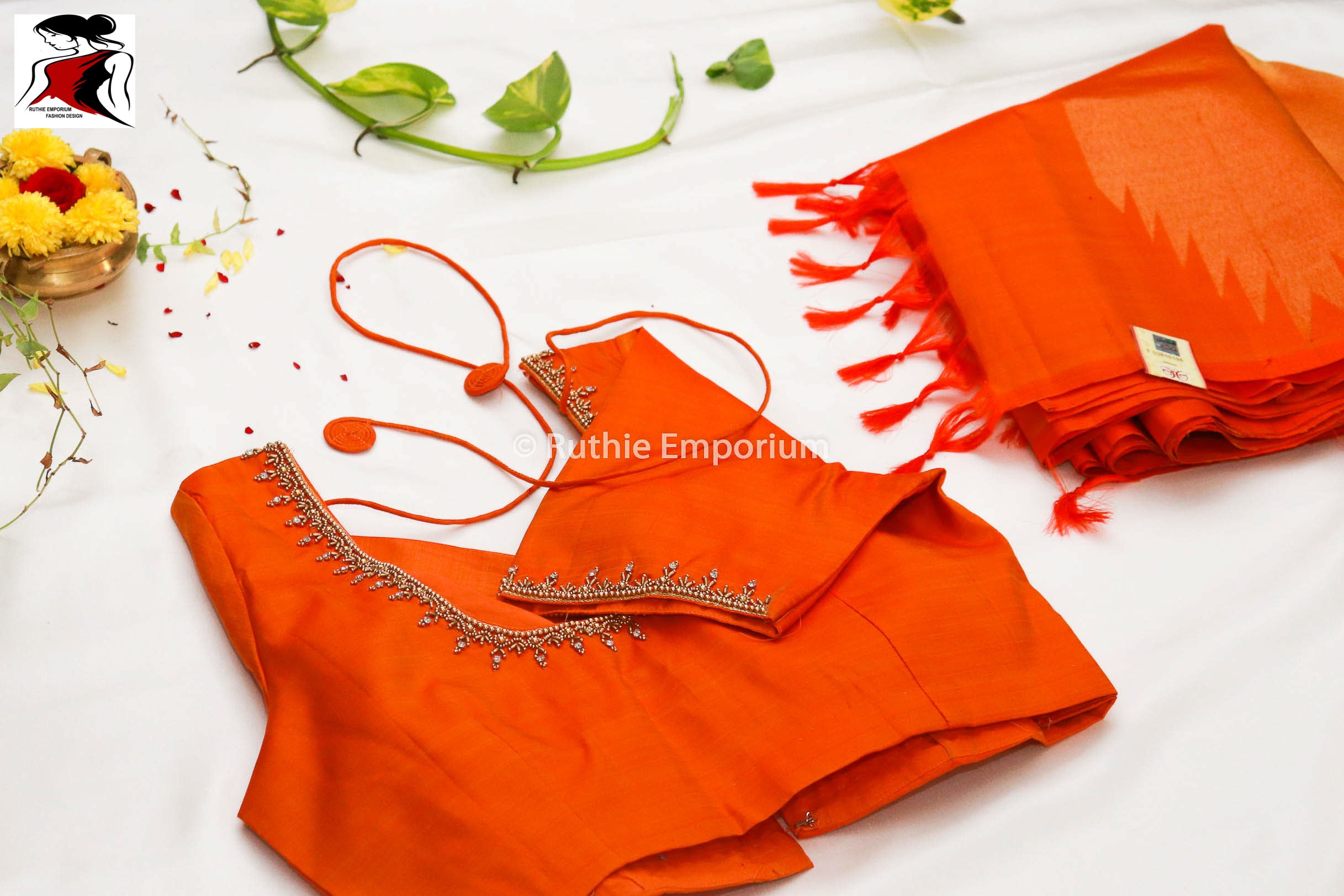 Orange Temple Border Kanchipuram Pure Silk Sarees Canada, USA