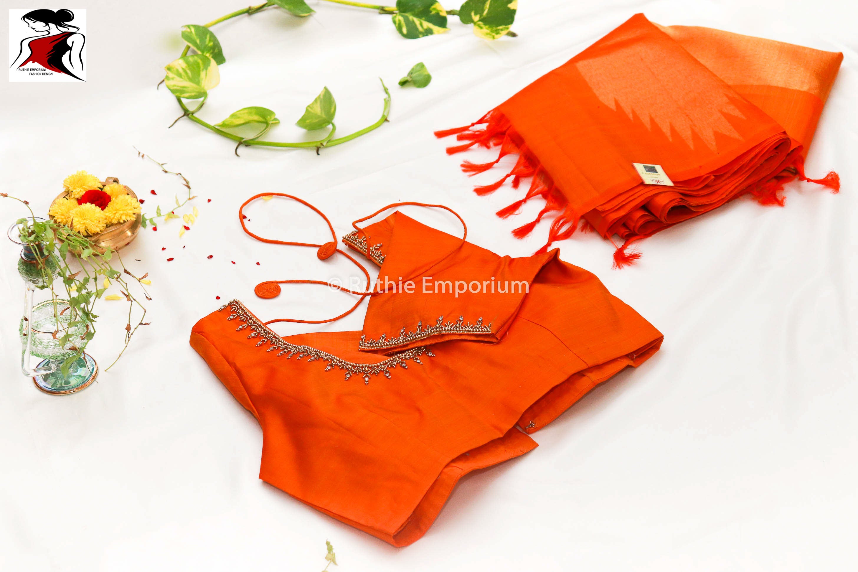 Orange Temple Border Kanchipuram Pure Silk Sarees Canada, USA