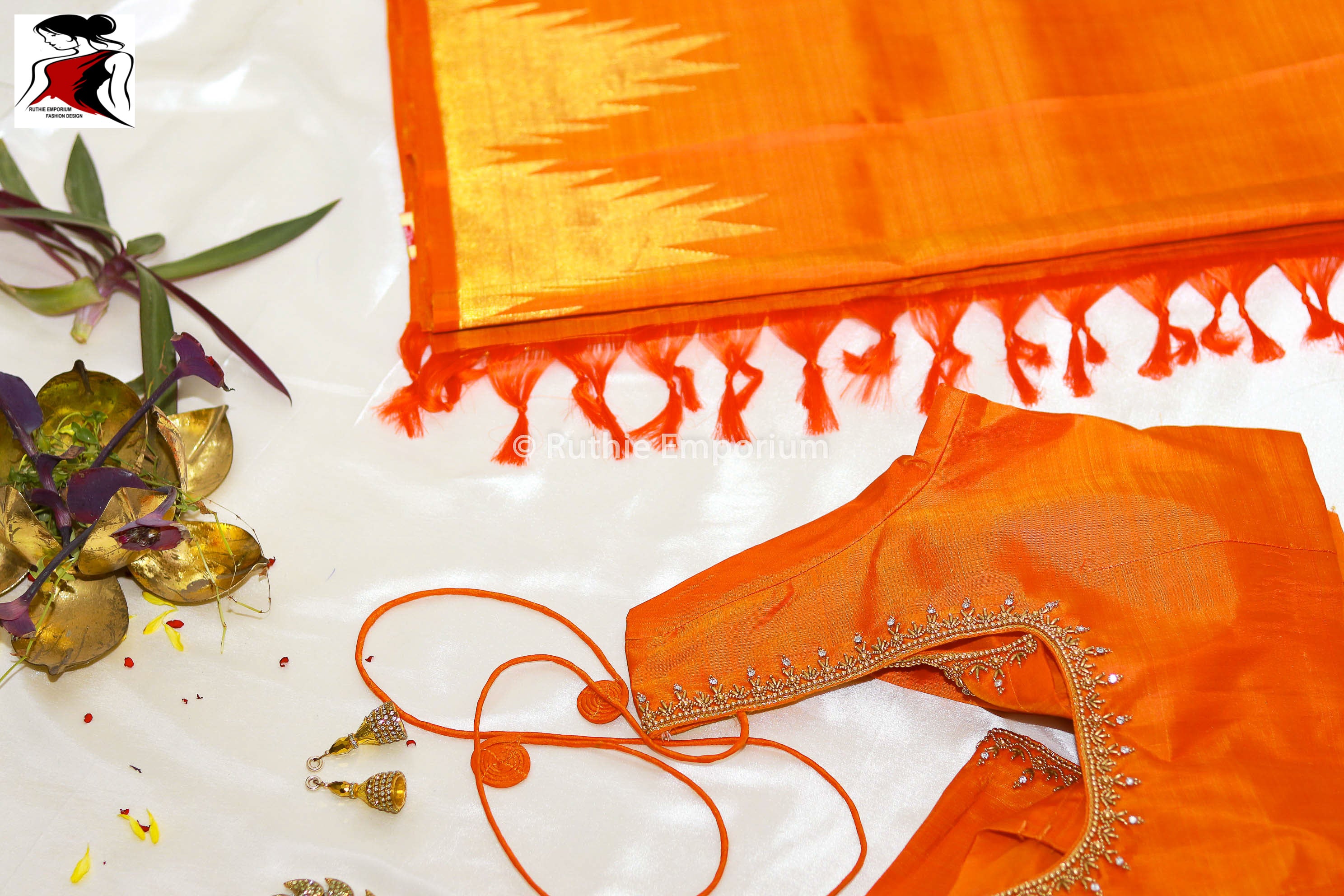 Orange Temple Border Kanchipuram Pure Silk Sarees Canada, USA