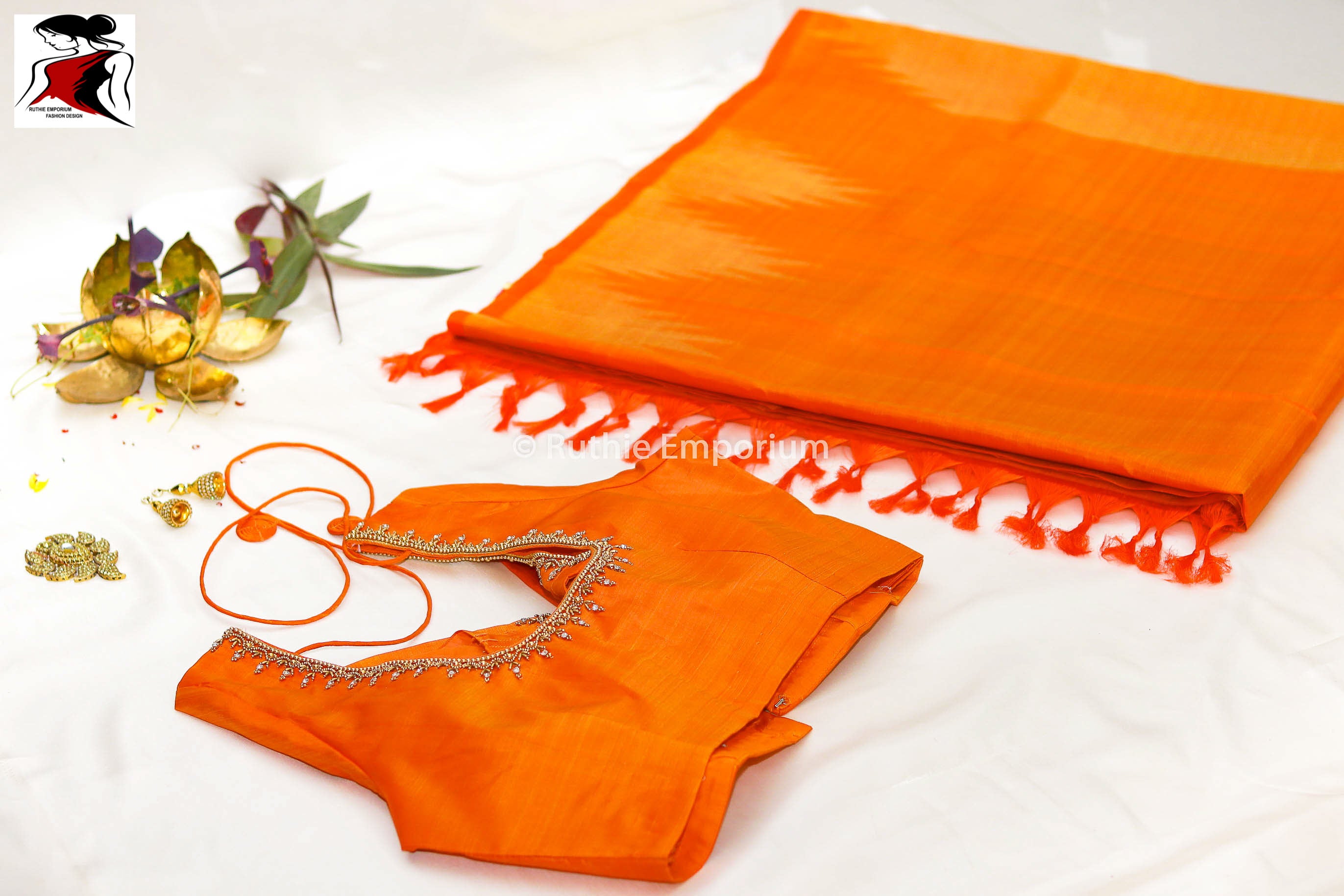 Orange Temple Border Kanchipuram Pure Silk Sarees Canada, USA