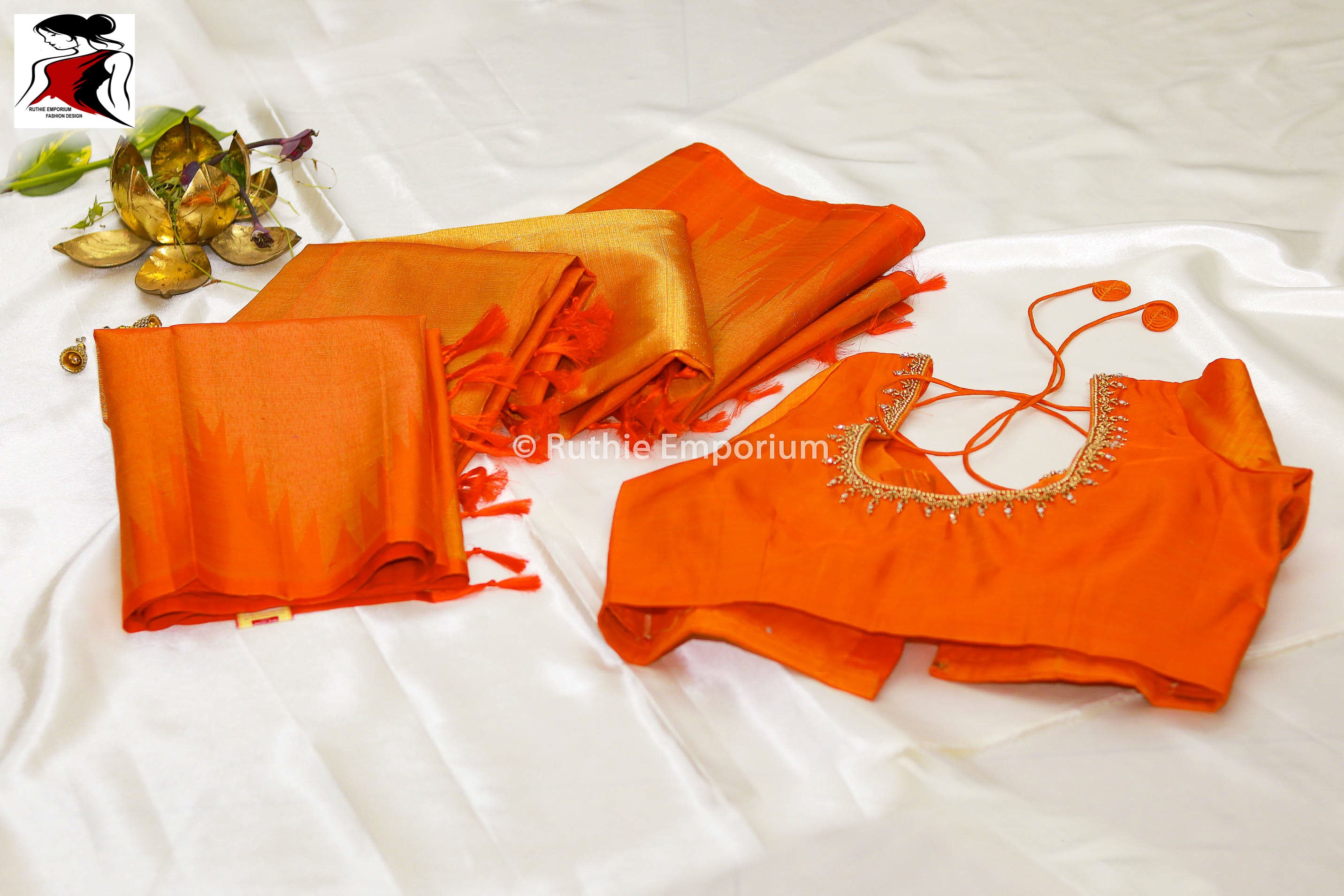 Orange Temple Border Kanchipuram Pure Silk Sarees Canada, USA