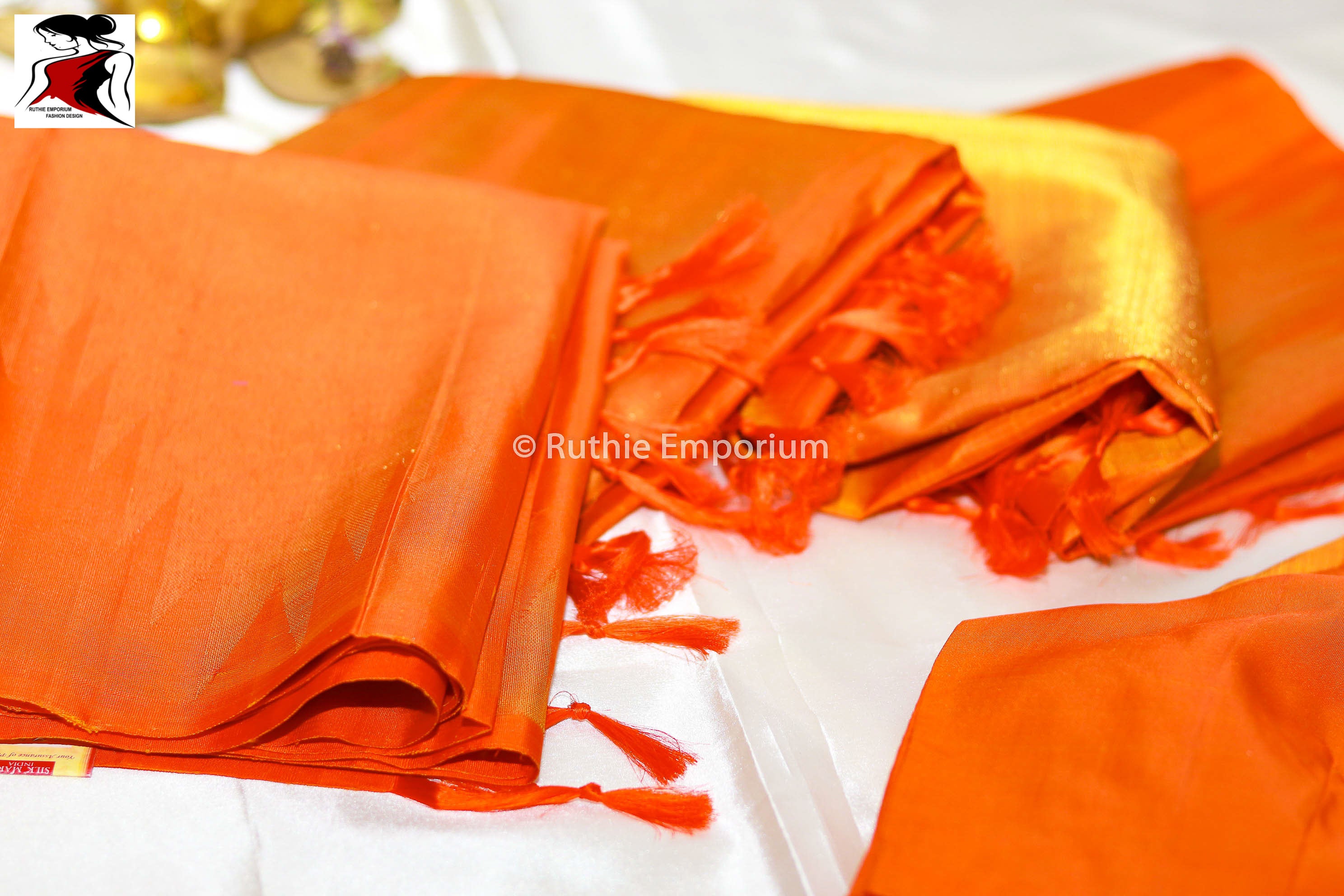 Orange Temple Border Kanchipuram Pure Silk Sarees Canada, USA