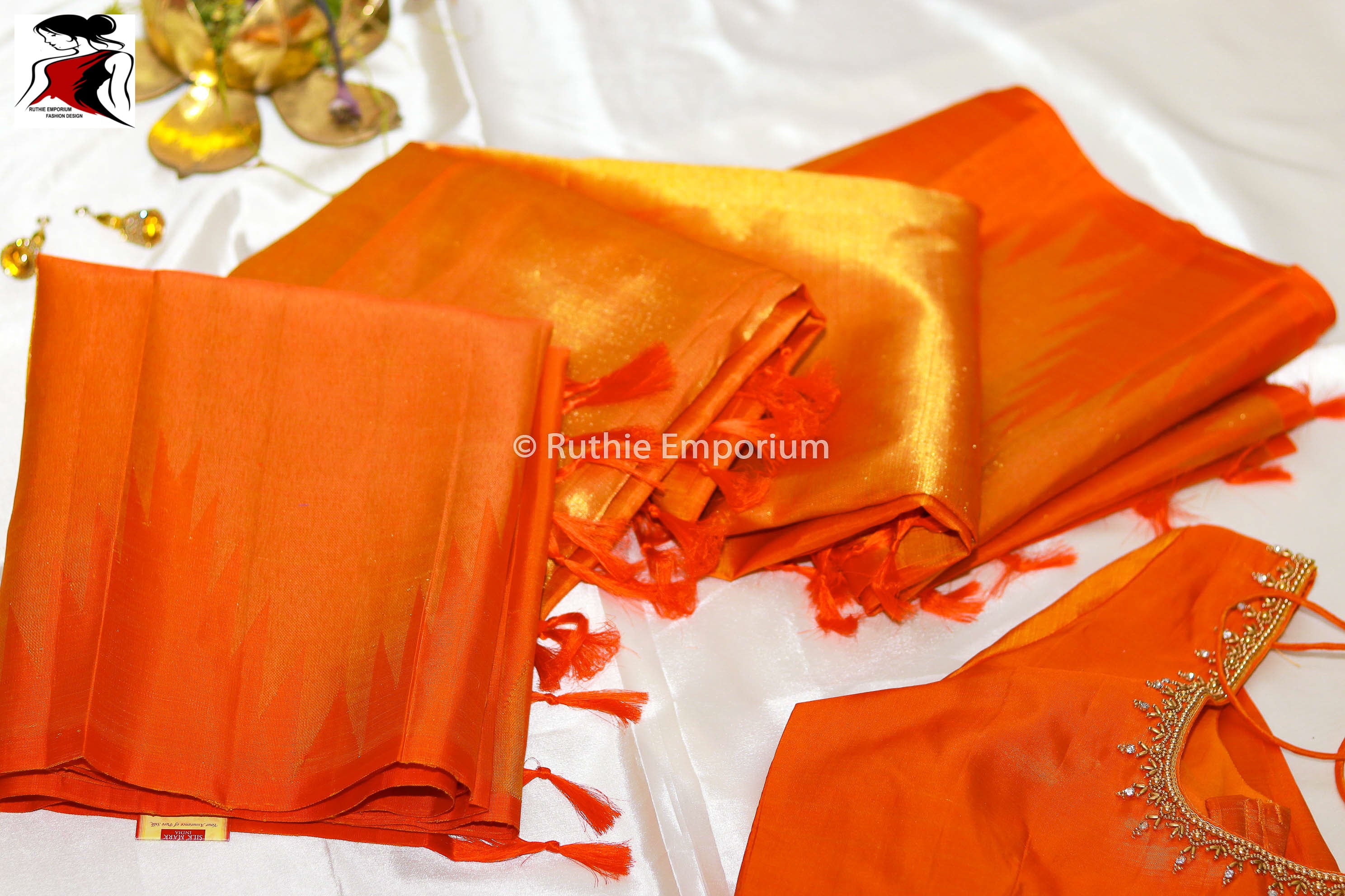 Orange Temple Border Kanchipuram Pure Silk Sarees Canada, USA