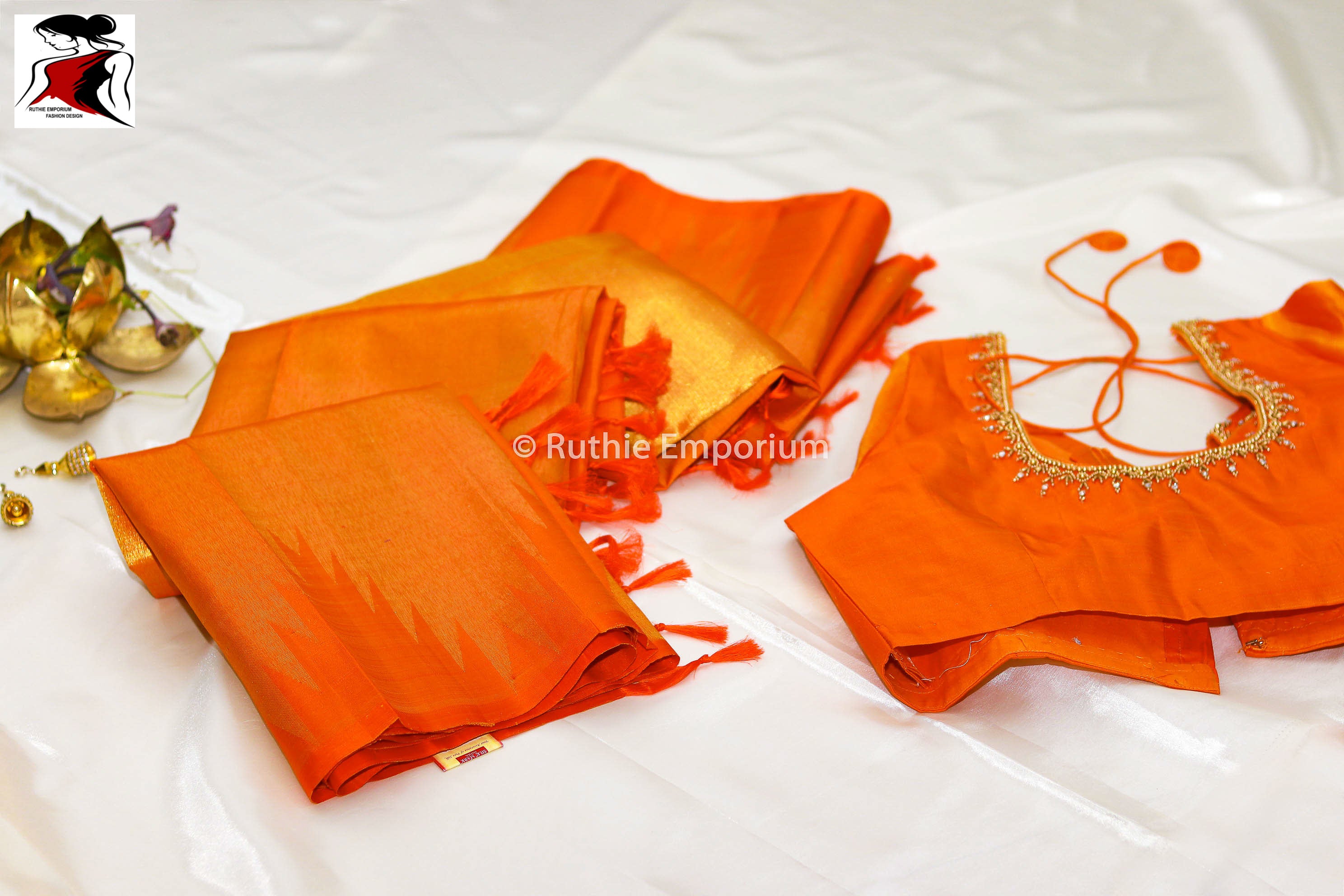 Orange Temple Border Kanchipuram Pure Silk Sarees Canada, USA