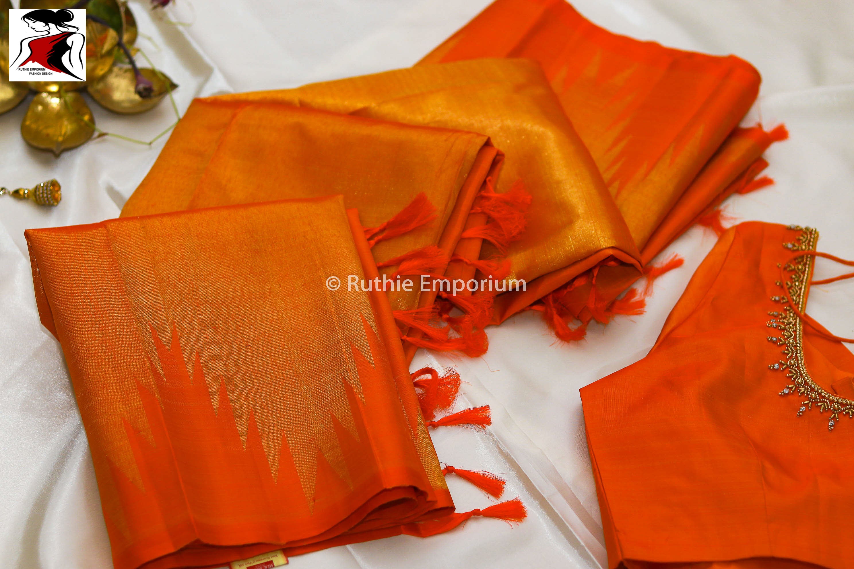 Orange Temple Border Kanchipuram Pure Silk Sarees Canada, USA