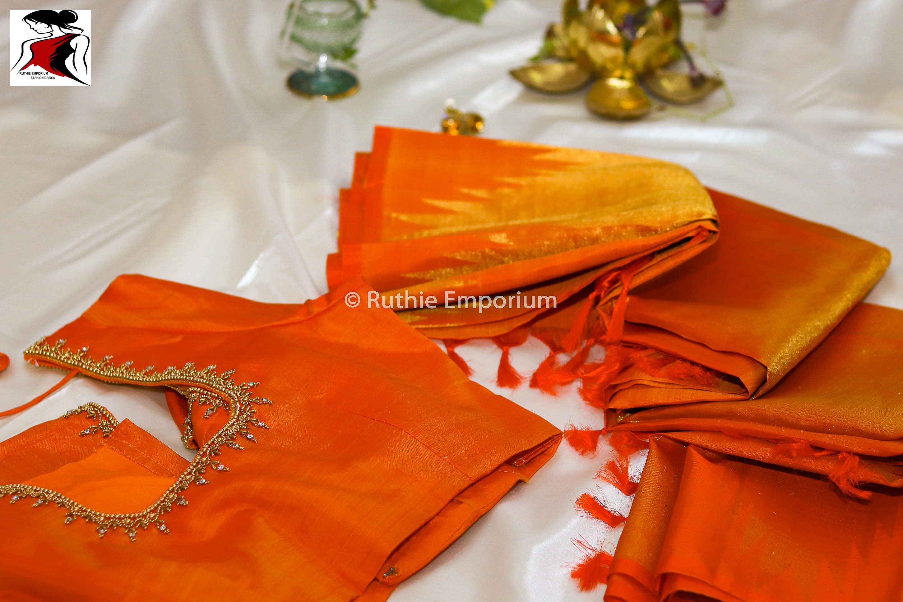 Orange Temple Border Kanchipuram Pure Silk Sarees Canada, USA