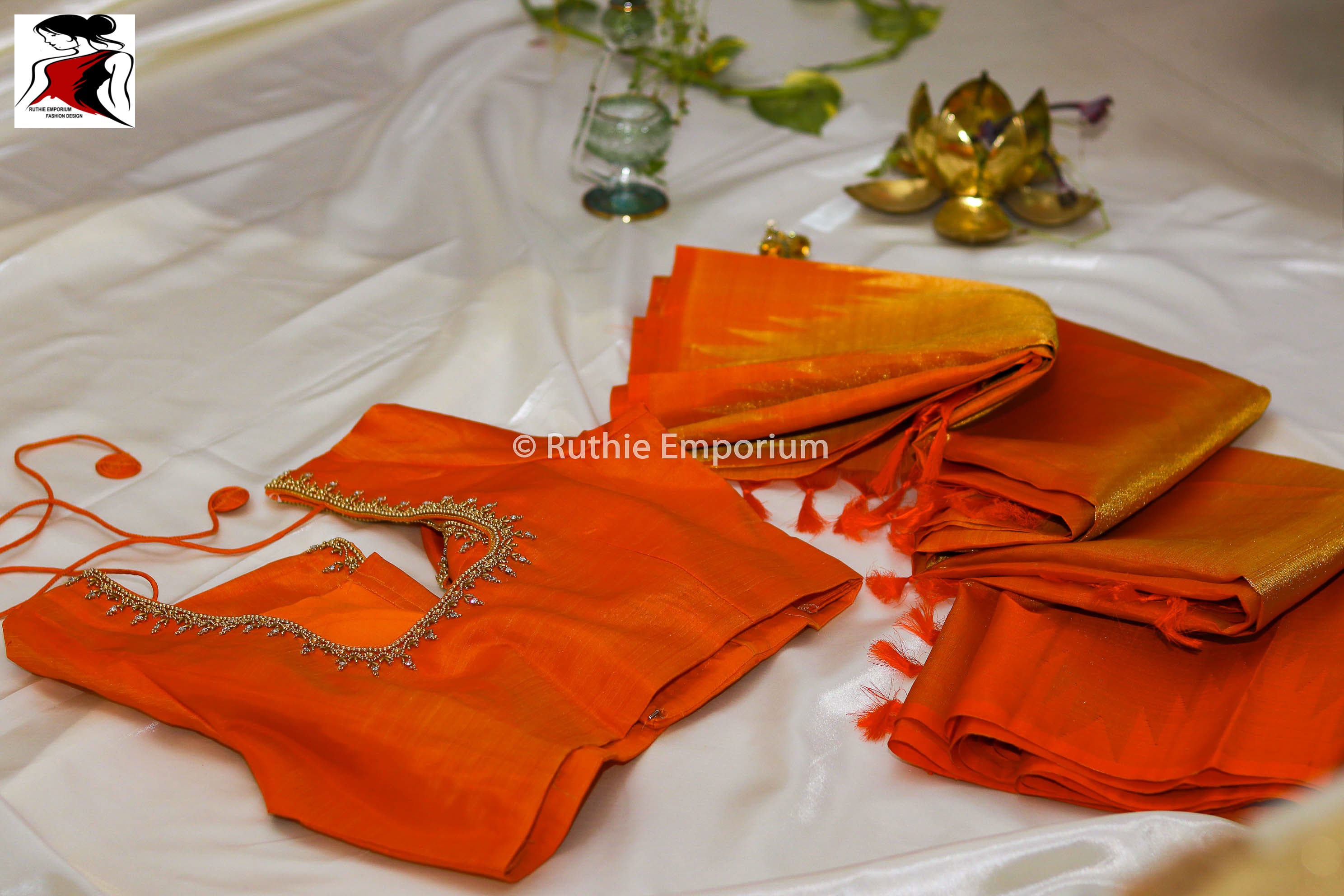 Orange Temple Border Kanchipuram Pure Silk Sarees Canada, USA