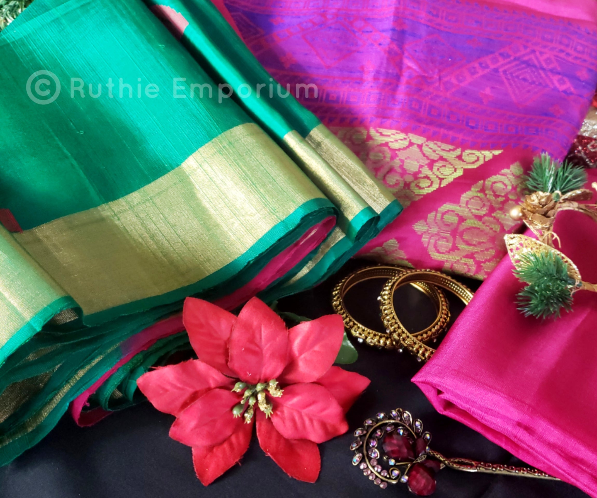 Bottle Green with Pink Kanchipuram Silk Sarees Online Canada, USA