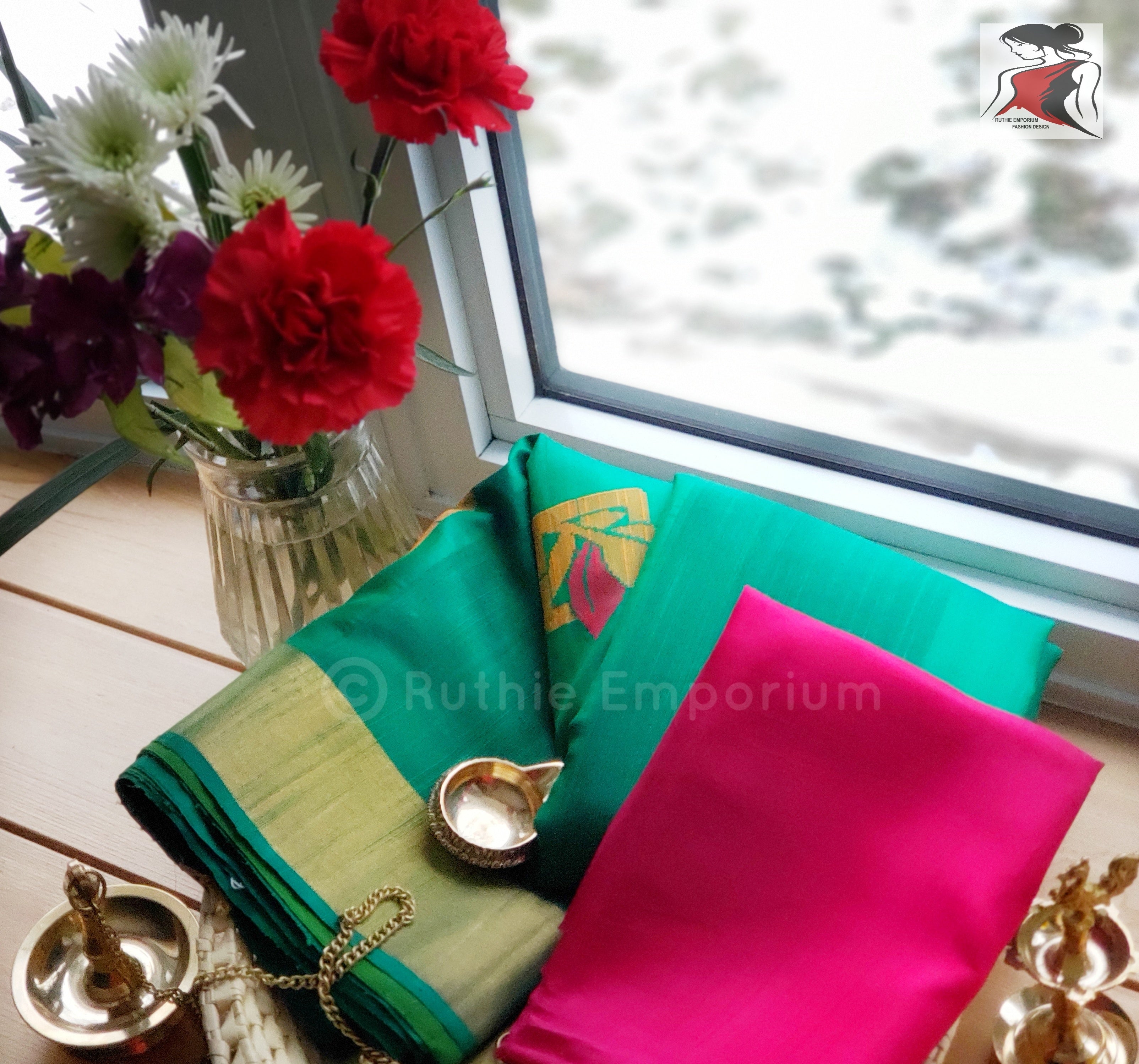 Bottle Green with Pink Kanchipuram Silk Sarees Online Canada, USA