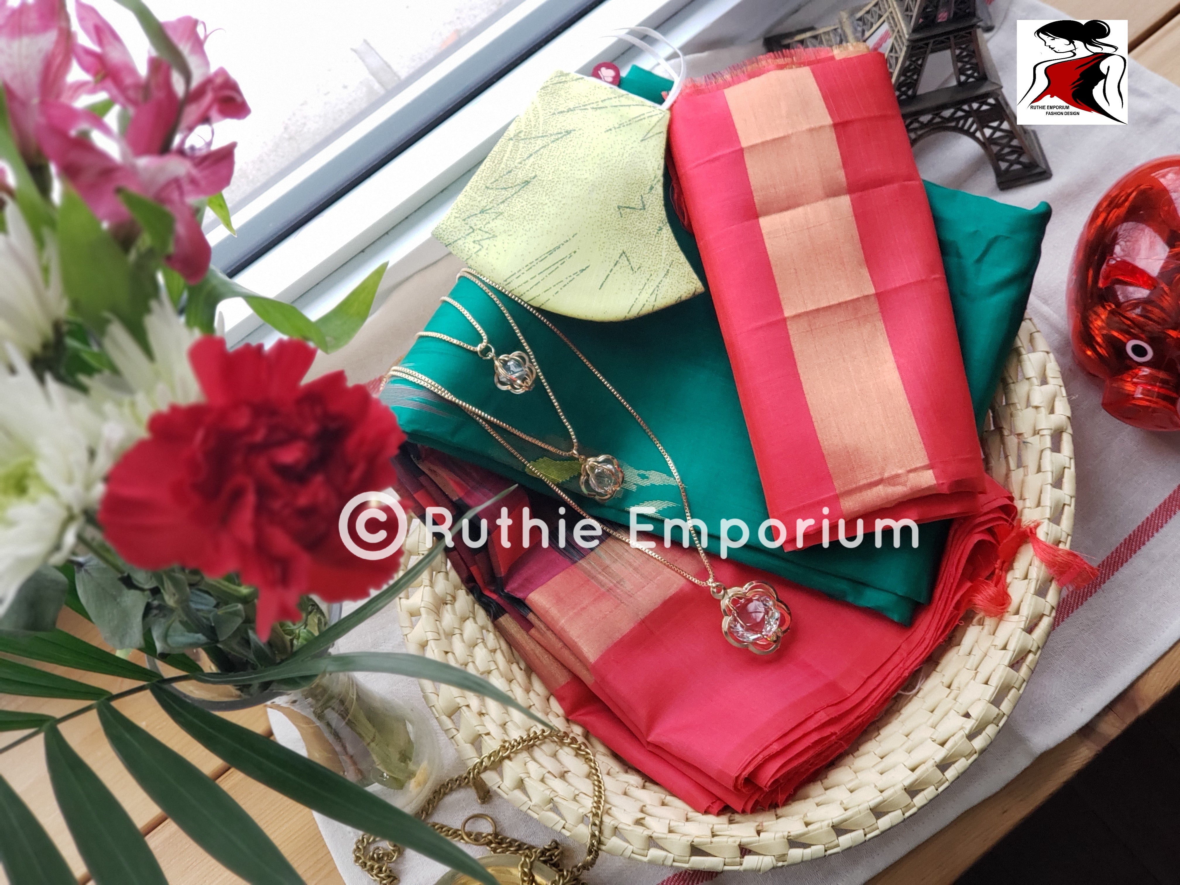 Bottle Green with Raspberry Pink Kanchipuram Silk Saree Online Canada, USA