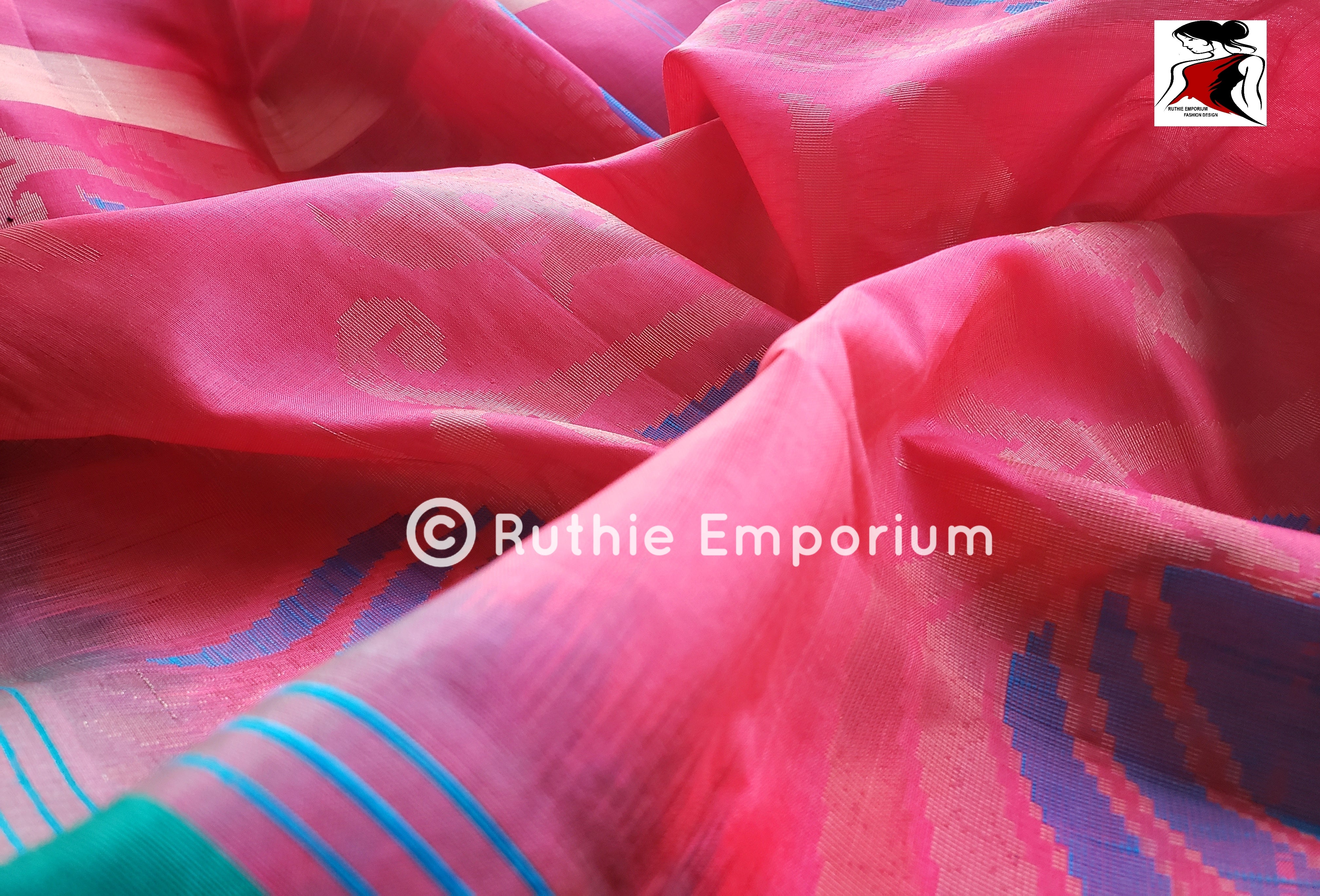 Bottle Green with Raspberry Pink Kanchipuram Silk Saree Online Canada, USA